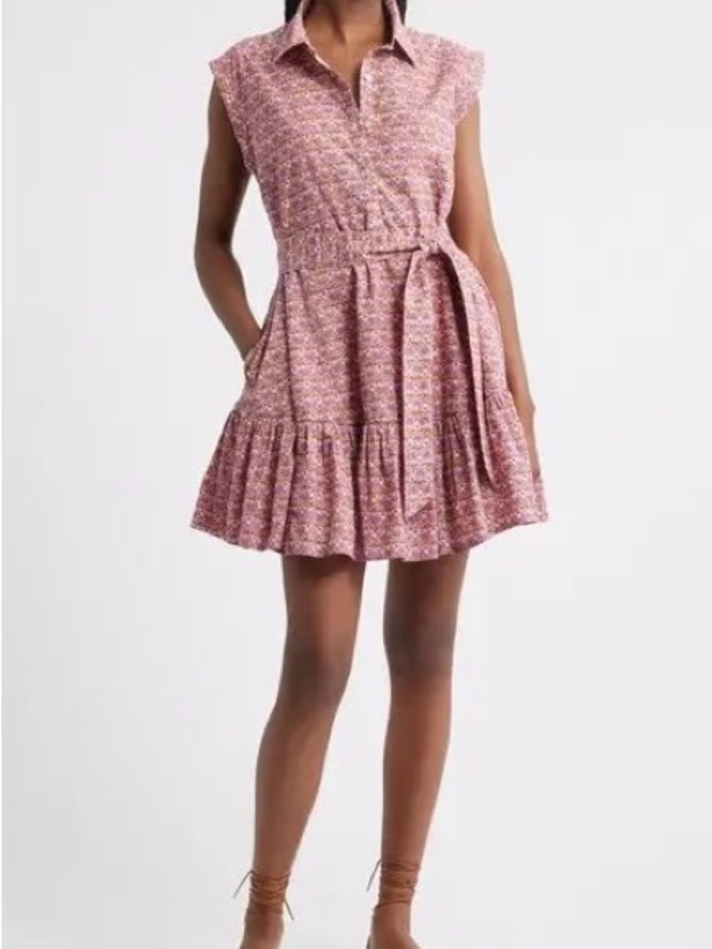 Treasure & Bond Floral Ruffle Belted Mini Dress 1X